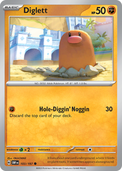 Diglett #103/197 Common (Reverse Holofoil) / Obsidian Flames