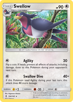 Swellow #104/145 Rare (Normal) / Guardians Rising