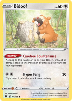 Bidoof #111/159 Common / Crown Zenith