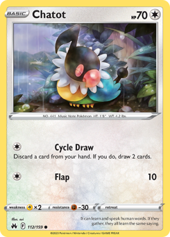 Chatot #112/159 Common (Reverse Holofoil) / Crown Zenith