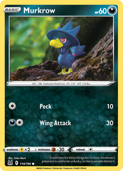 Murkrow #114/196 Common (Reverse Holofoil) / Lost Origin