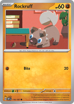Rockruff #116/197 Common (Reverse Holofoil) / Obsidian Flames