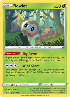 Rowlet #011/189 Common (Reverse Holofoil) / Darkness Ablaze