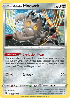 Galarian Meowth #126/192 Common (Reverse Holofoil) / Rebel Clash