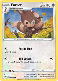 Furret #136/189 Uncommon (Reverse Holofoil) / Darkness Ablaze