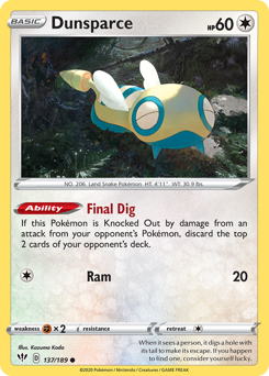 Dunsparce #137/189 Common / Darkness Ablaze