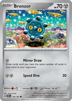Bronzor #144/197 Common (Reverse Holofoil) / Obsidian Flames