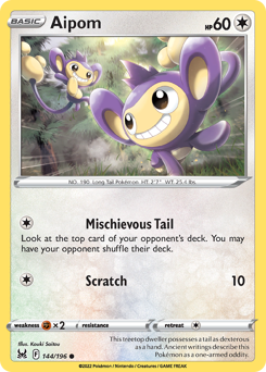 Aipom #144/196 Common (Reverse Holofoil) / Lost Origin