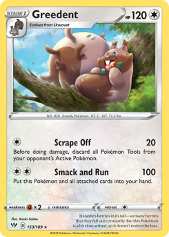 Greedent #153/189 Rare (Normal) / Darkness Ablaze