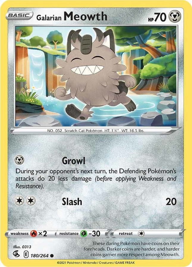 Galarian Meowth #180/264 Common (Reverse Holofoil) / Fusion Strike