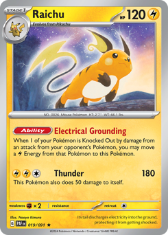 Raichu #19/91 Rare (Holofoil) / Paldean Fates