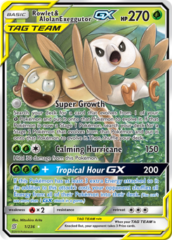 Rowlet & Alolan Exeggutor-GX #001/236 Ultra Rare (Holofoil) / Unified Minds