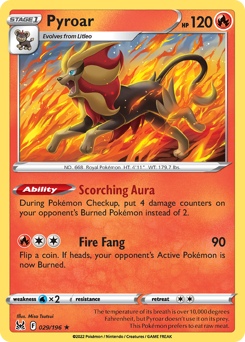 Pyroar #029/196 Holo Rare (Reverse Holofoil) / Lost Origin