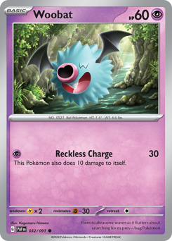 Woobat #32/91 Common (Reverse Holofoil) / Paldean Fates