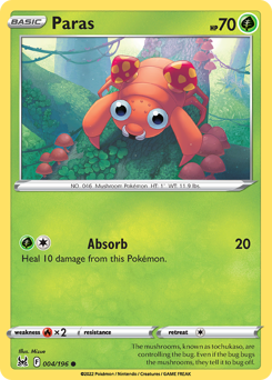 Paras #004/196 Common (Reverse Holofoil) / Lost Origin