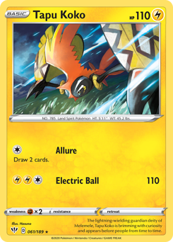 Tapu Koko #061/189 Holo Rare (Holofoil) / Darkness Ablaze