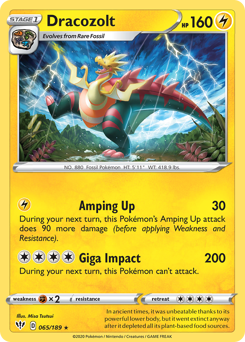 Dracozolt #065/189 Rare (Reverse Holofoil) / Darkness Ablaze