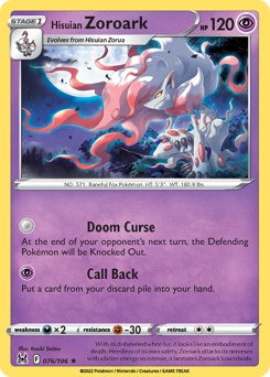 Hisuian Zoroark #076/196 Holo Rare (Reverse Holofoil) / Lost Origin