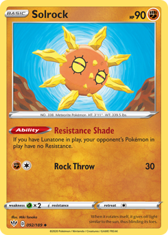 Solrock #092/189 Uncommon (Reverse Holofoil) / Darkness Ablaze
