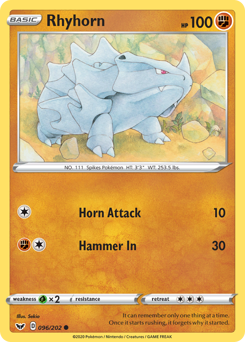 Rhyhorn #096/202 Common / Sword & Shield