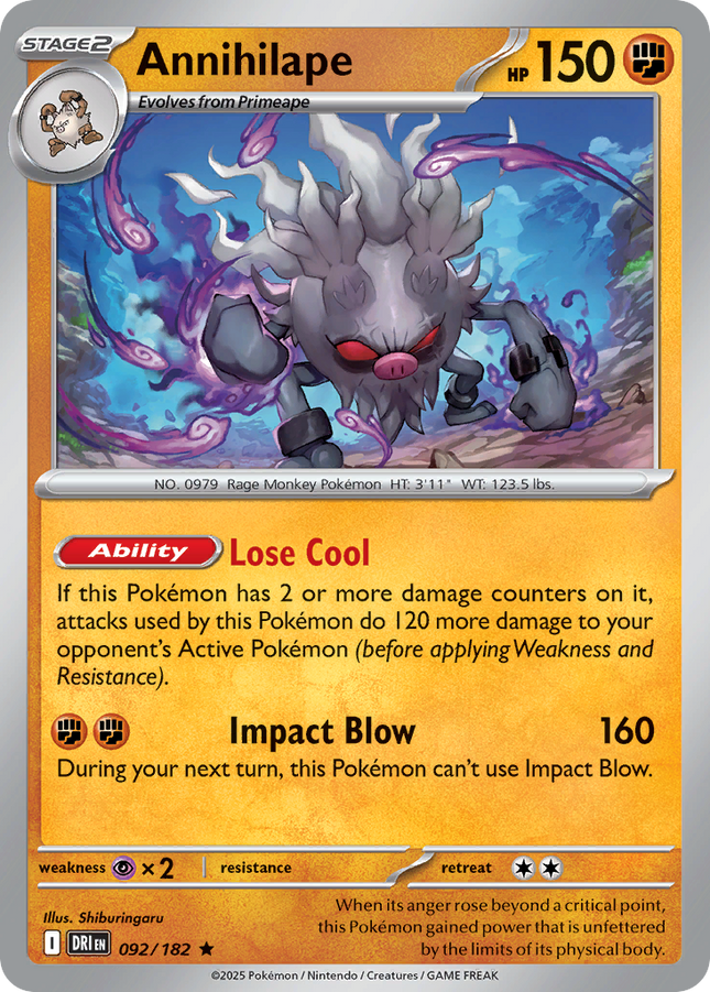 Annihilape #092/182 Rare (Reverse Holofoil) / Destined Rivals