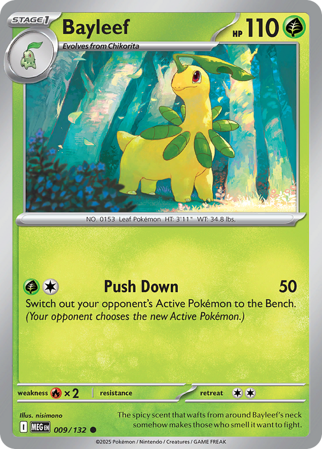 Bayleef #009/132 Common (Reverse Holofoil) / Mega Evolution