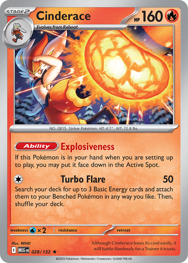 Cinderace #028/132 Rare (Reverse Holofoil) / Mega Evolution