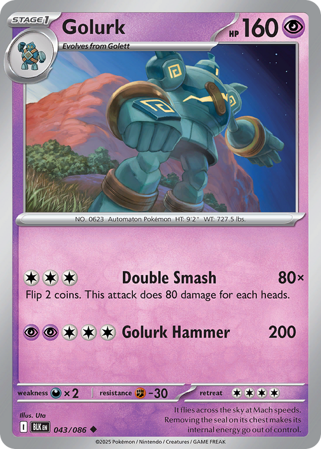 Golurk #043/086 Uncommon (Reverse Holofoil) / Black Bolt
