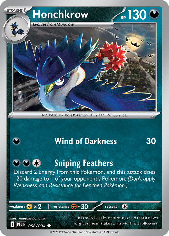 Honchkrow #058/094 Uncommon (Reverse Holofoil) / Phantasmal Flames
