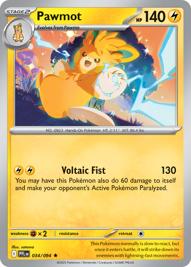Pawmot #034/094 Rare (Reverse Holofoil) / Phantasmal Flames