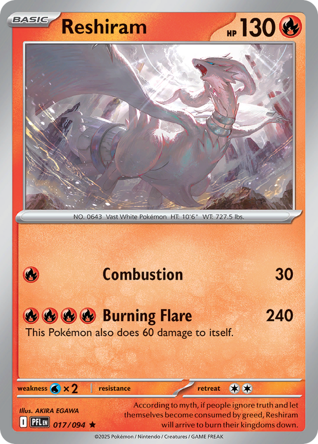 Reshiram #017/094 Rare (Reverse Holofoil) / Phantasmal Flames