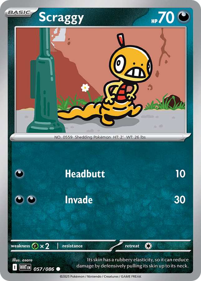 Scraggy #057/086 Common (Reverse Holofoil) / White Flare