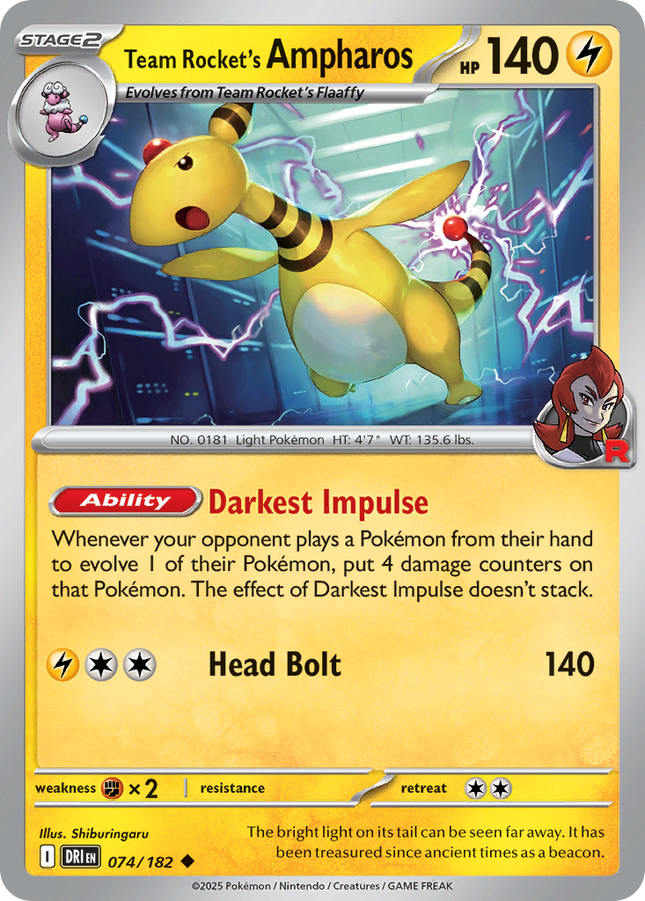 Team Rocket's Ampharos #074/182 Uncommon (Reverse Holofoil) / Destined Rivals