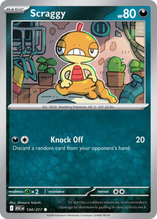 Scraggy #134/217 Common (Reverse Holofoil Quick Ball Pattern) / Ascended Heroes